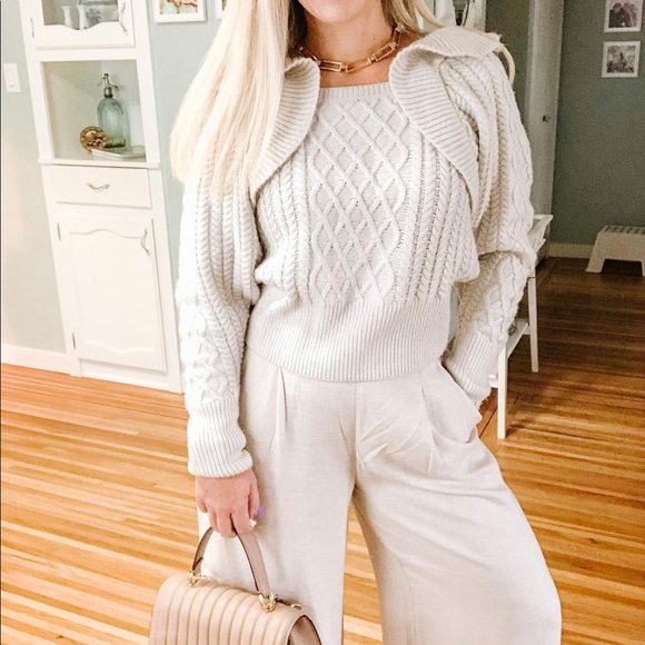 Hm ruffle flounced cable knit sweater Nwt taupe - Picture 5 of 5